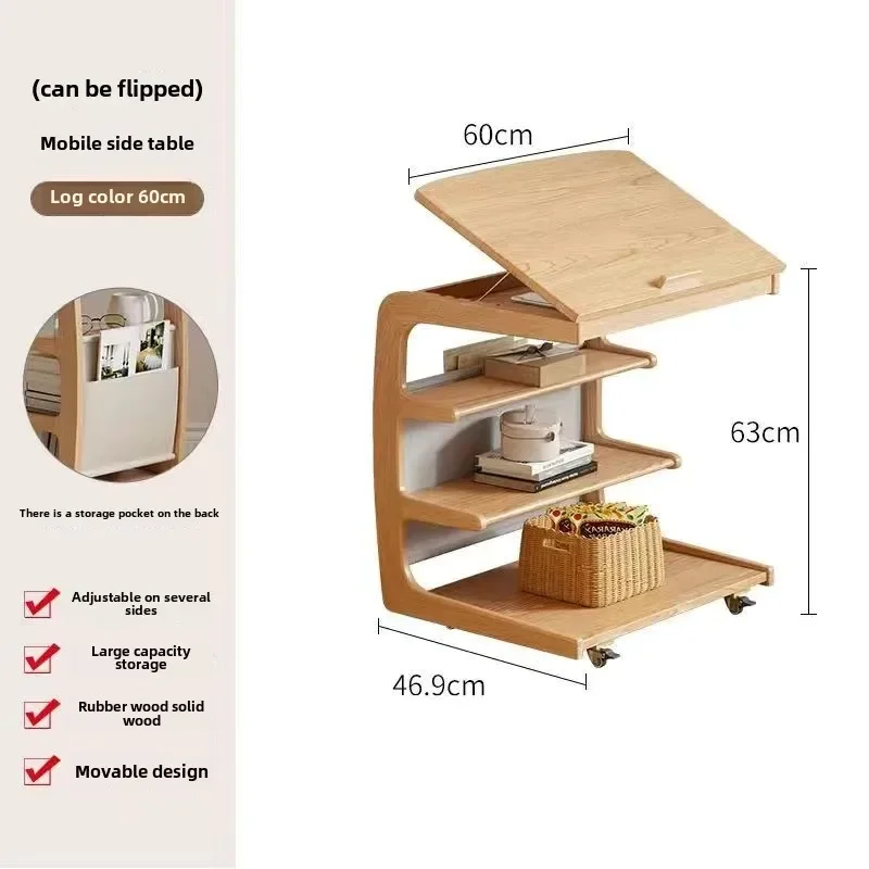 thumbnail image 1 of Sofá lateral de madera maciza, varias salas de estar móviles con armario lateral con ruedas, estante para mesita de noche, mesa pequeña de café sencilla para el hogar, 1 of 4