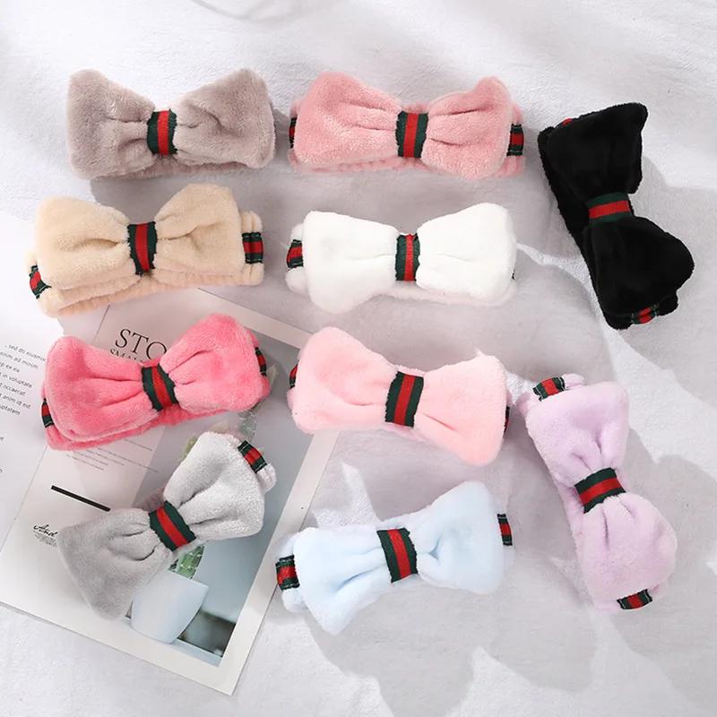

Hair Band Face Wash Makeup Women's Headband Plush Cute Solid Color Bow Hair Band