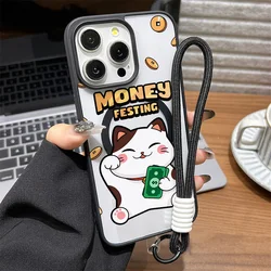Elegant Magnetic Shockproof Acrylic Matte Phone Case with Lanyard - iPhone 12 Pro Max (OI20Strap)