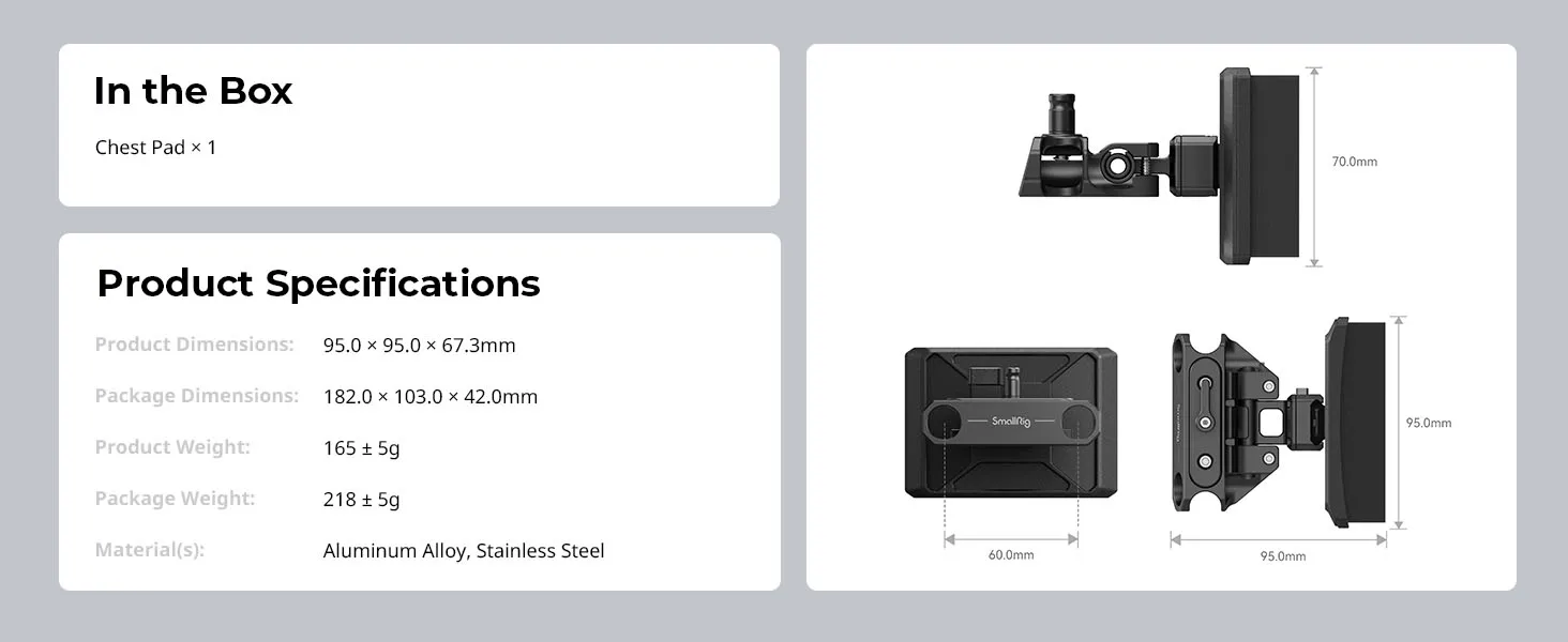 SmallRig Multi-verstellbare Brustpolster-Montageplatte mit Stangenklemme, leichtes Brustpolster für den Betrieb in der Handkamera -MD3183B – Detail 8