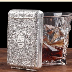 Vintage Engraved Metal Cigarette Case - Elegant Tobacco Holder and Storage Box (Silver)