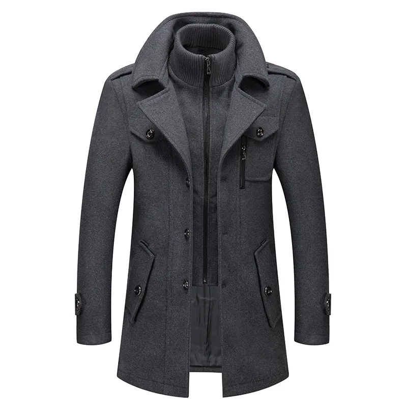 Autumn and Winter Men's Business Woolen Coat Fashion Double Necked Cold Resistant Fabric Casual Fashion Jacket
