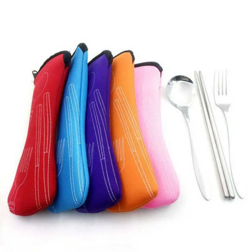 Description Picture 5 of item1PC Portable Tableware Bag with Zipper Camping Travel Cutlery Packaging Storage Box Picnic Dinnerware Chopsticks Fork Spoon Bag