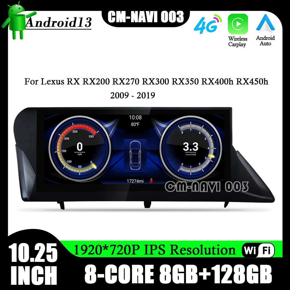 

10,25 "Android 13 для Lexus RX RX200 RX270 RX300 RX350 RX400h RX450h 2009-2019 Carplay радио навигация GPS мультимедийный автомобильный стерео