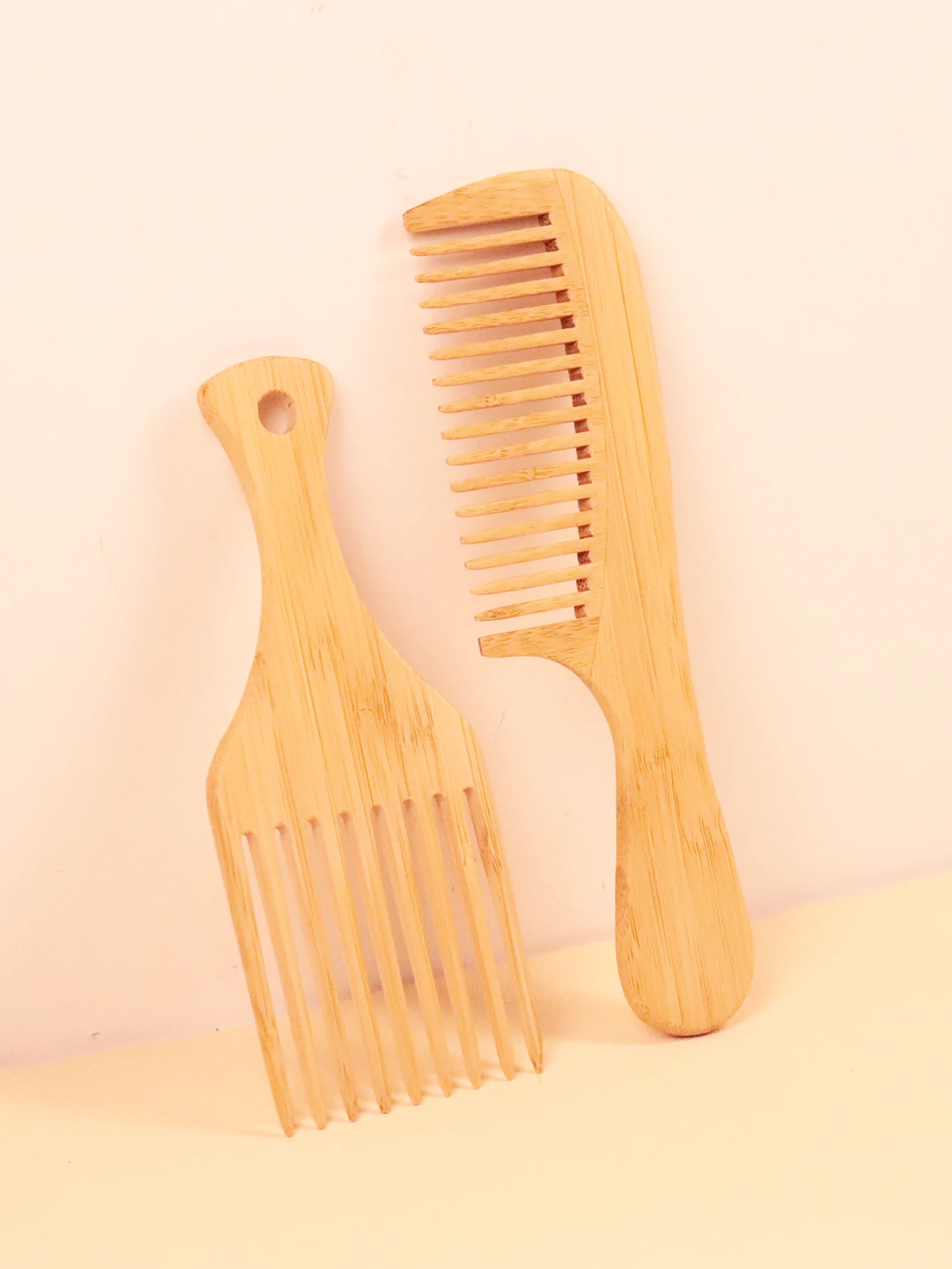 천연 대나무 나무 빗 대나무 및 나무 정전기 방지 빗 세트, 헤어 스타일링 빗 세트, 실제 헤어 가발용 특수 빗 2 개