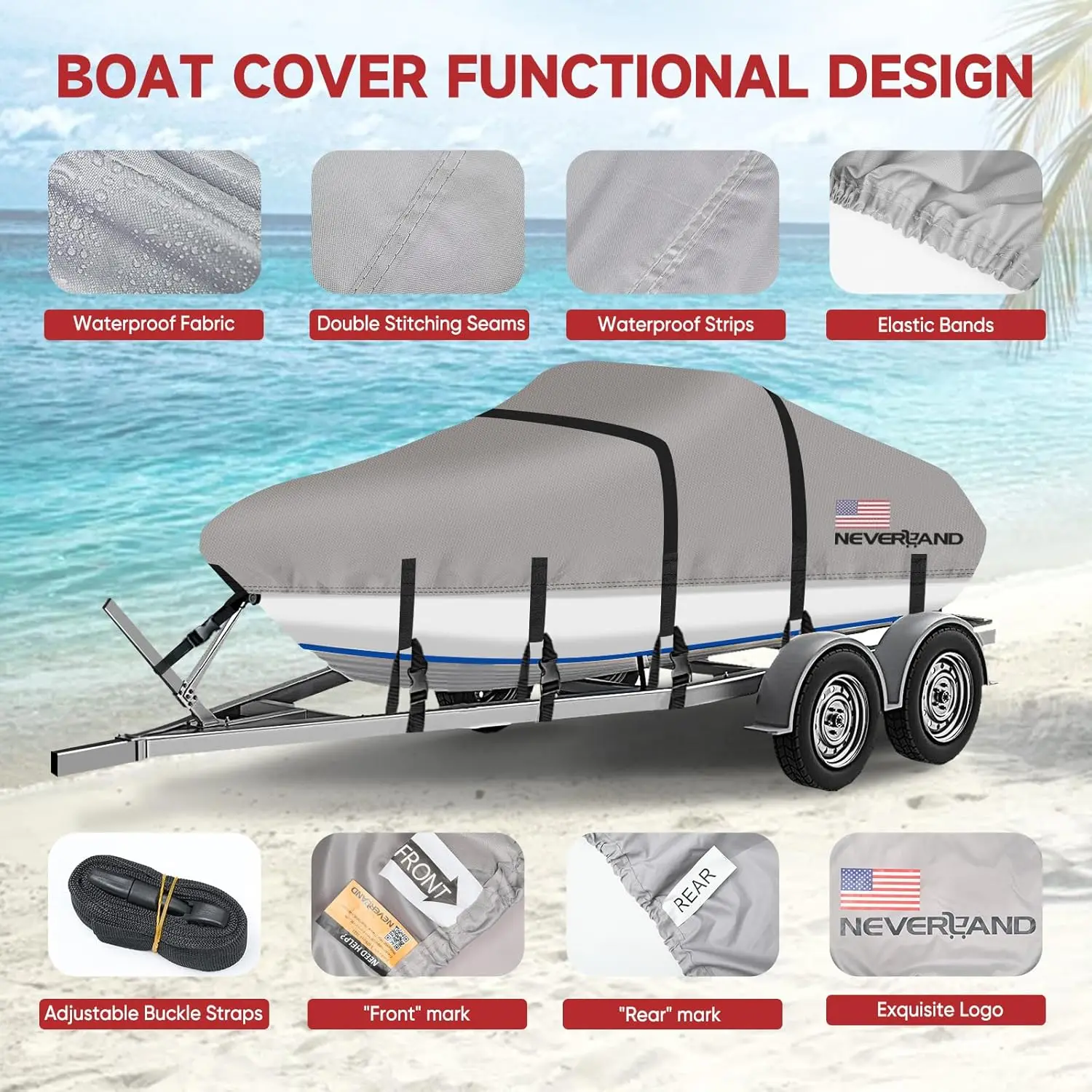 Covers Fits Bass Boat, V-Hull and Tri-Hull Boat, Fish & Ski , Runabout Bowrider , 20' 21' 22' Foot Heavy