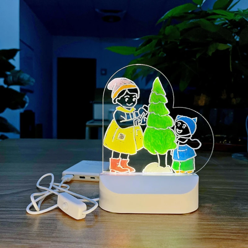 LED 어린이용 손그림 발광 보드 지울 수 있는 조명 USB 플러그인 야간등 DIY 창의적 장난감 7개 펜 포함 선물 신제품