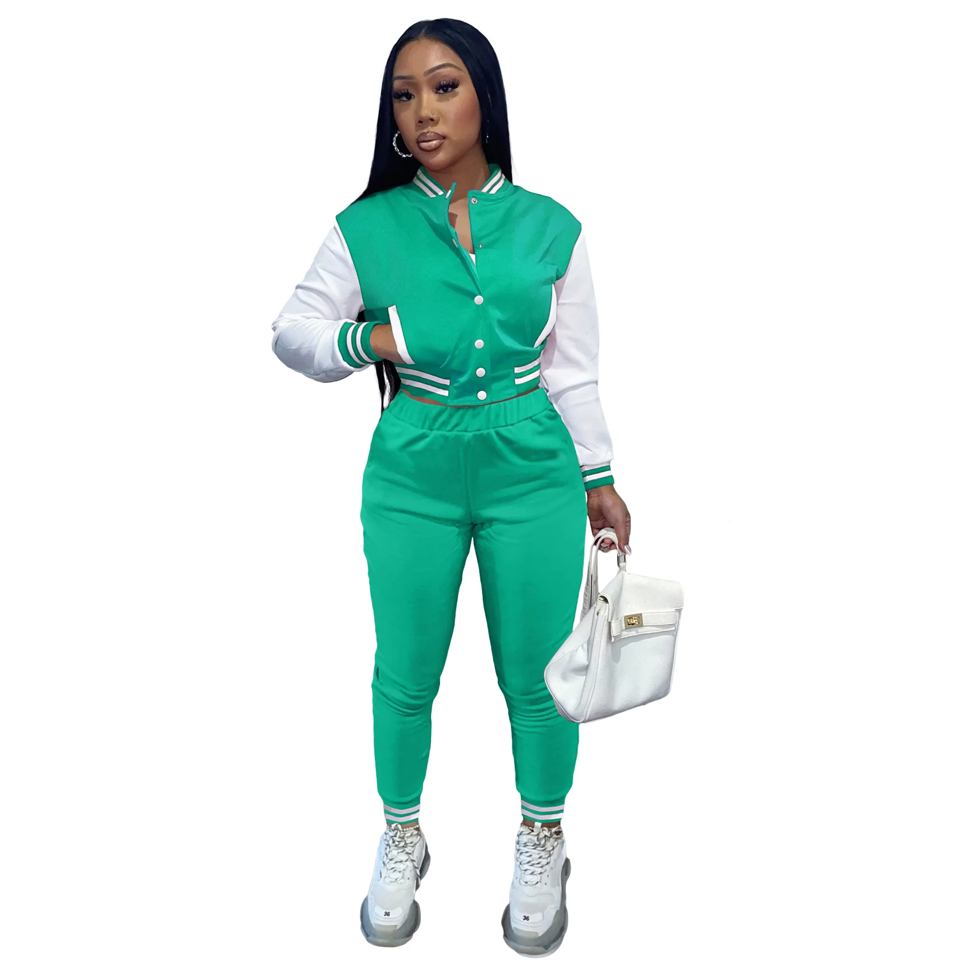 blue pant suit Spring Autumn Women Two Piece Set Baseball Uniform Suit Women Jacket Coat Sport Casual Tracksuit Outfits Varsity Bomber Jacket suit set Suits & Blazers