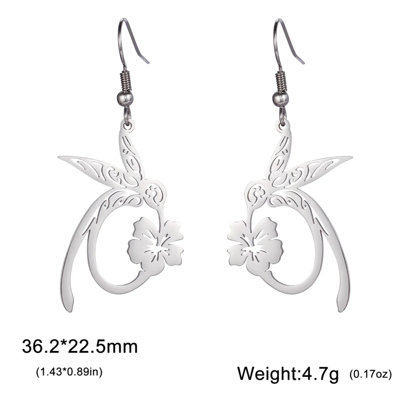 Lemegeton Hollow Hummingbird Stainless Steel Earrings Animal Pendant Women's Jewelry Gift Party Gift