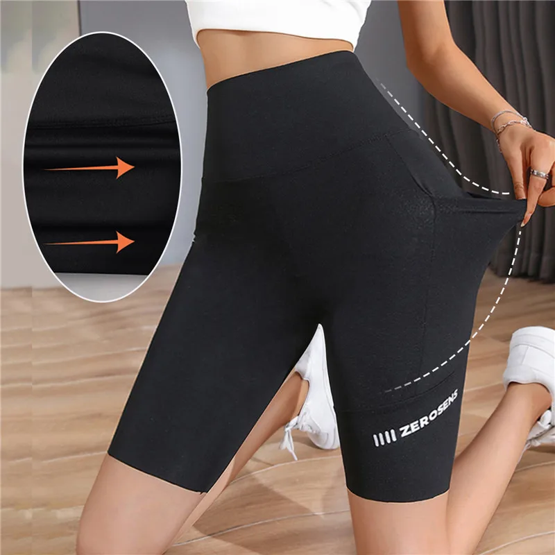 Women High Waist Yoga Shorts With Side Pockets Workout Running Compression  Athletic Biker Shorts Slim Knee-Length Bottoms Yogaes - AliExpress