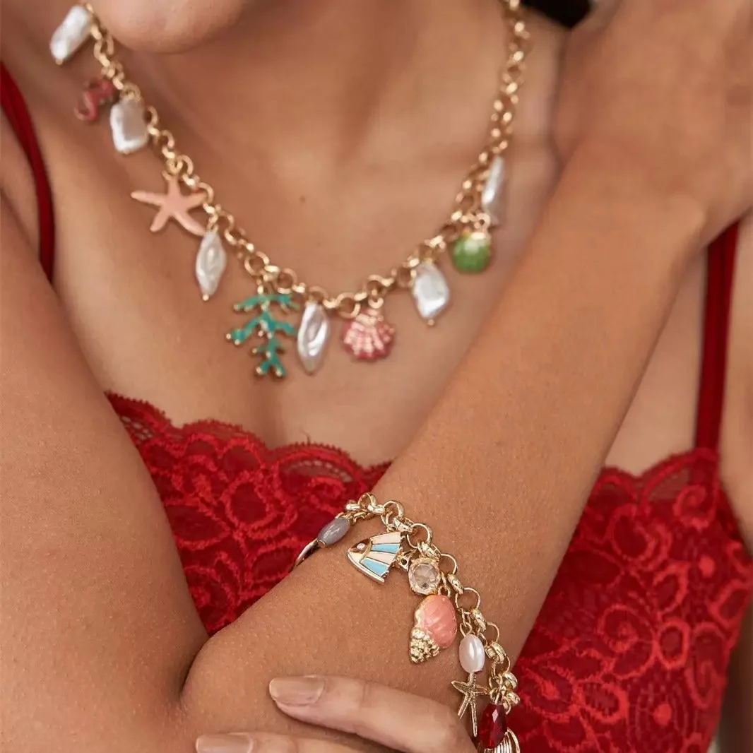 Charm Necklace Metal Imitation Pearl Design Suitable for Womens Beach