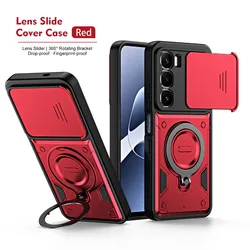 Armor Shockproof Phone Case with Slide Camera Cover and 360° Rotatable Ring Holder Kickstand for Infinix Smart 10 (Red)