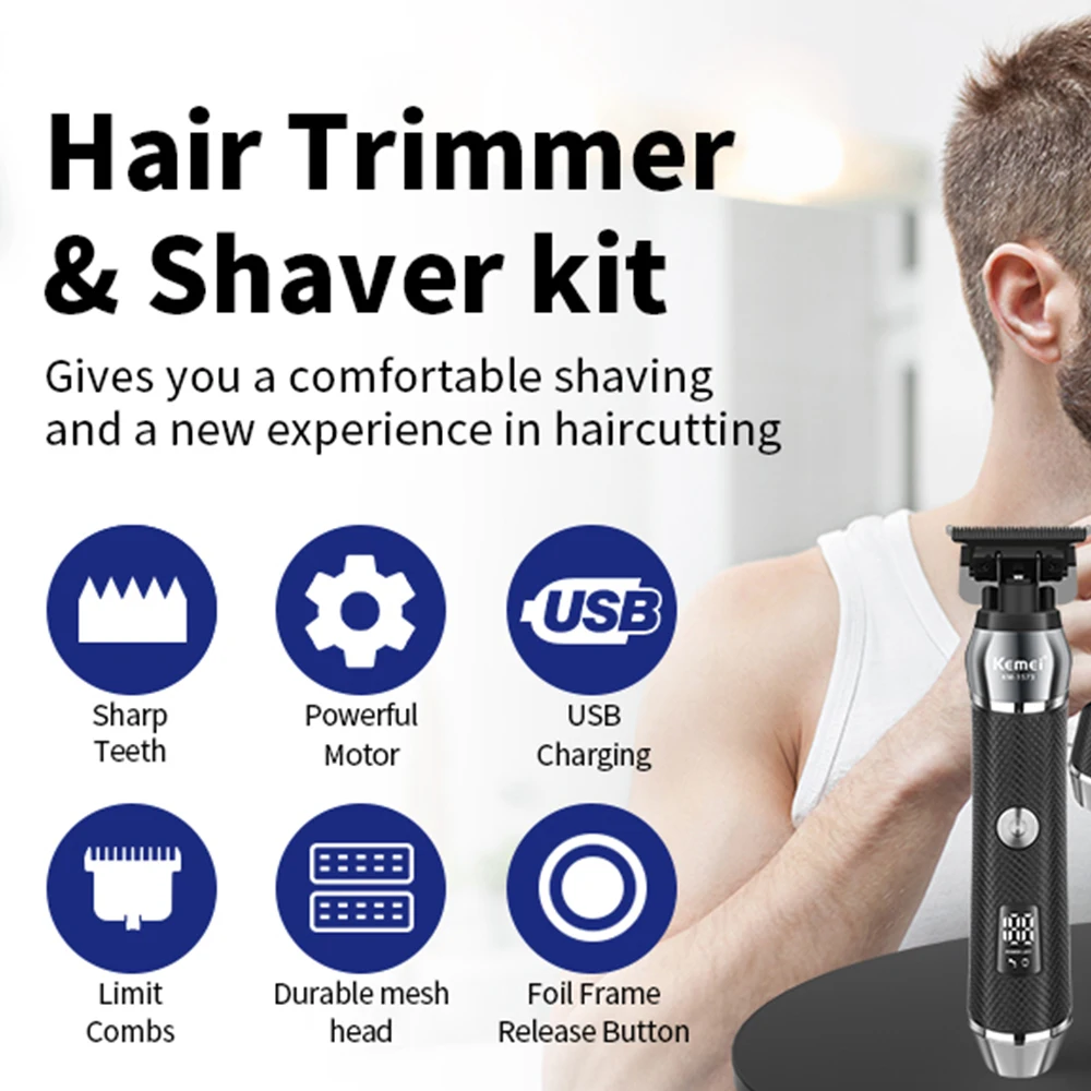 Kemei الرجال مقص الشعر الكهربائية USB قابلة للشحن...