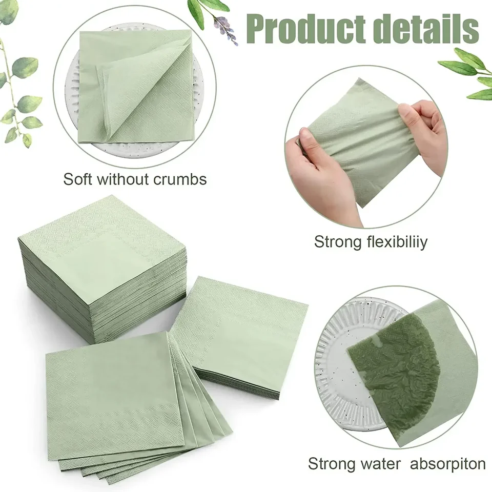 HEIPINIUYE 50 Pieces 2-ply Light Purple Napkin Disposable Scalloped Cocktail Napkins...