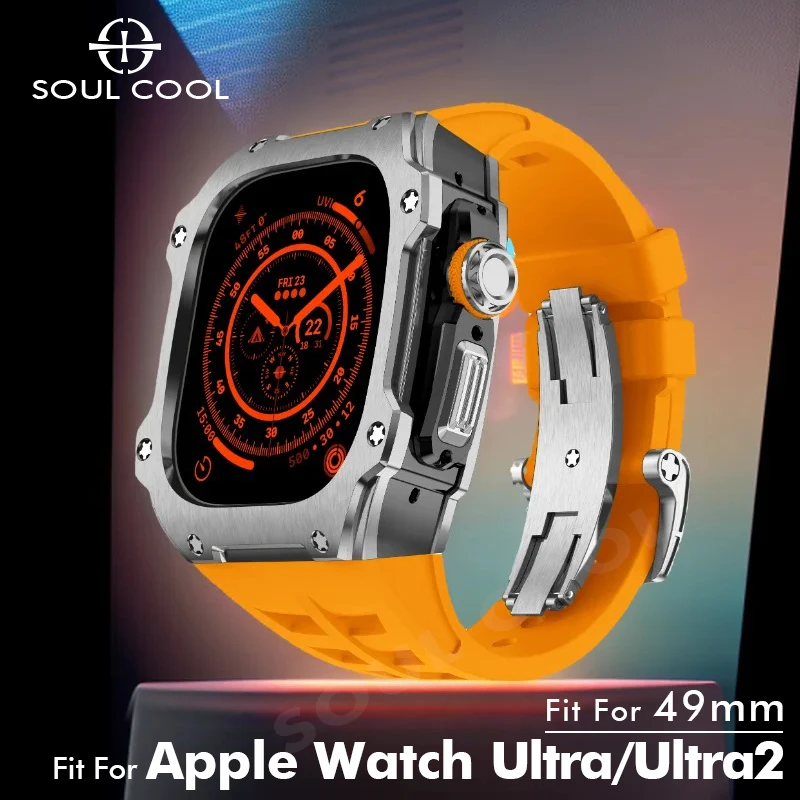 Apple Watch 개조 케이스,애플 워치용 수정 키트, 울트라 49mm 케이스, 소울 쿨, 아이워치 울트라 2 49 모드 키트, 불소 고무 스트랩, 316L 스테인리스 스틸