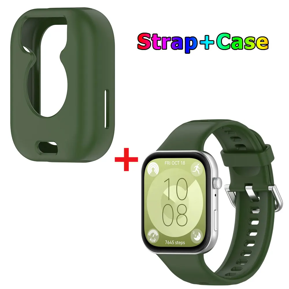 Silicone Watch Strap with Protective Case for Huawei Watch Fit 3: All-In-One Band and Screen Protector Combo