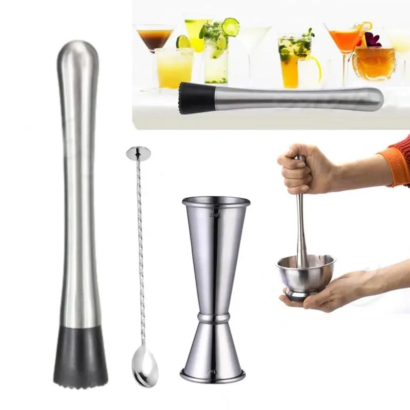 Stainless Steel Muddler Cocktail Spoon Set