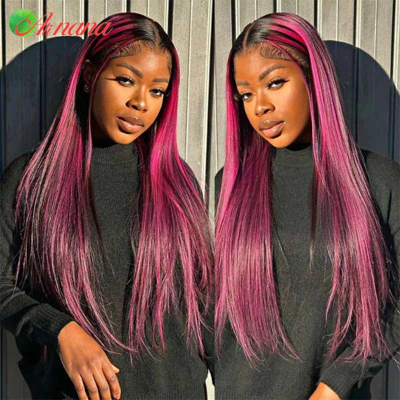 

Highlight Rose Pink Colored Straight Body Wave HD Lace Front Wig Malaysian Remy Human Hair Wigs 13x6 Lace Frontal Wig For Women