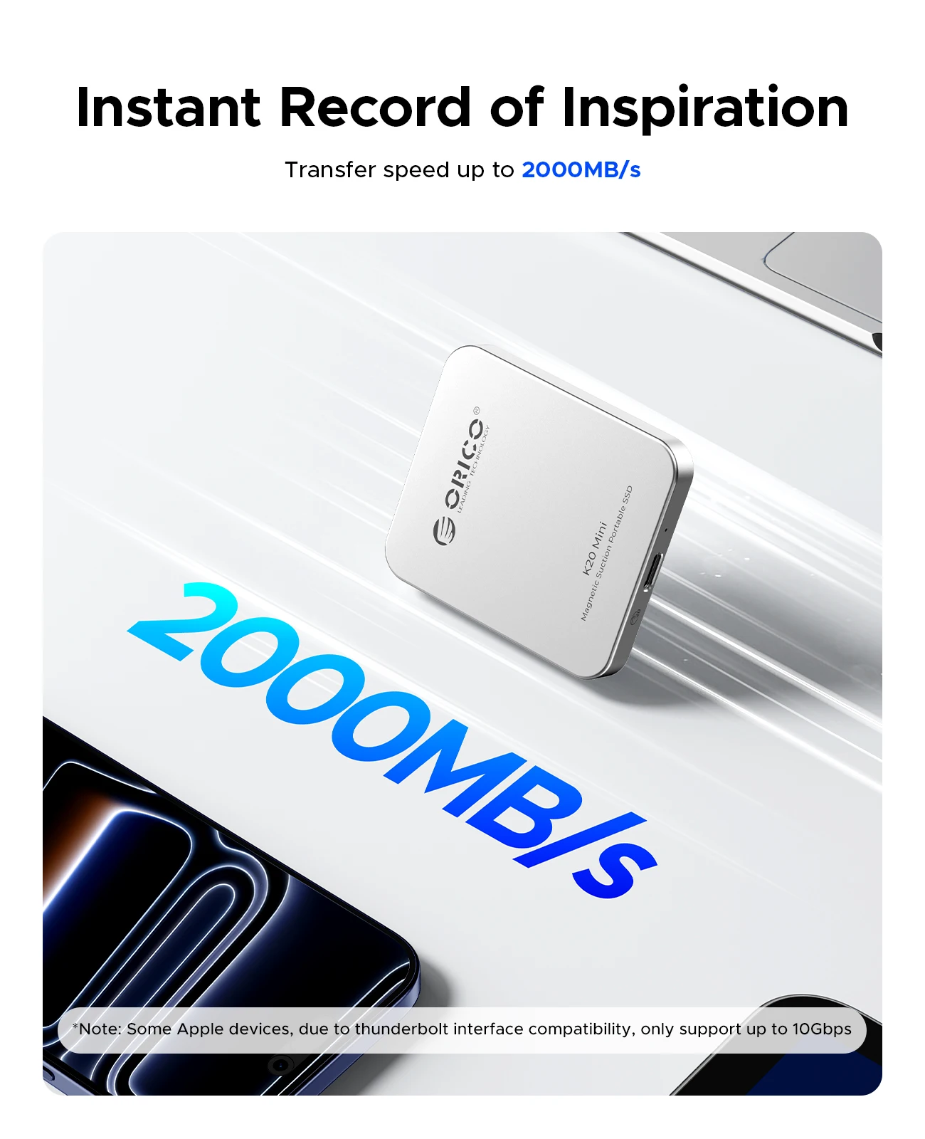오리코 1TB 마그네틱 외장 SSD, 알루미늄 합금, 최대 2000MB/s