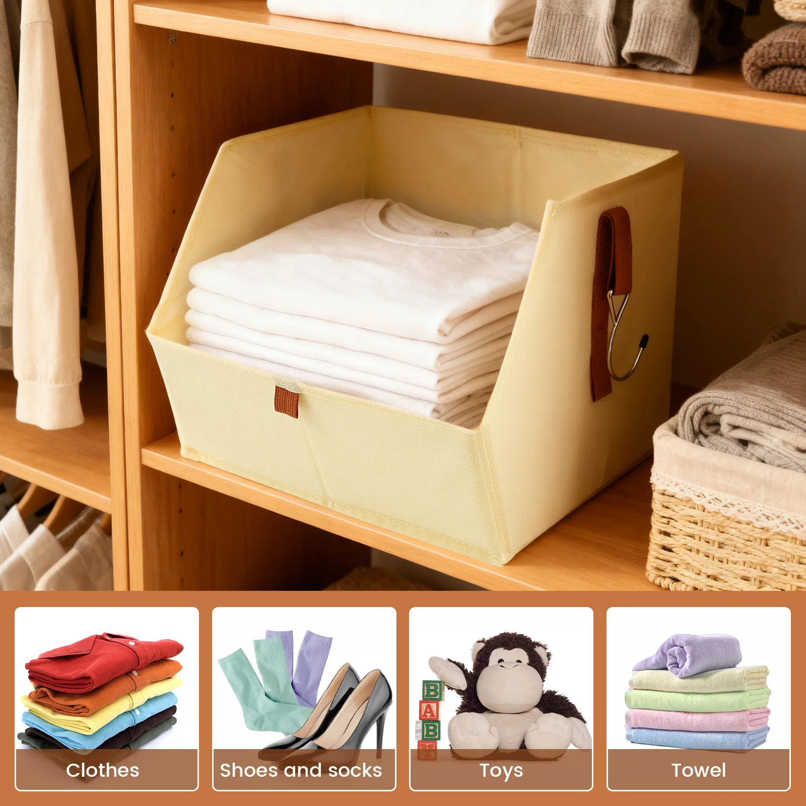 4 Tier Hanging Closet Organizer Thickened Nonwoven Fabric Closet Storage Bin Removable Storage Rack for Clothes Shoes Towel Toy