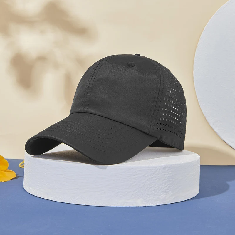 

Summer Outdoor Black Sports Dry Fit Baseball Caps Breathable Mesh Hiking Hunting Snapback Cap Solid Color Adjustable Fitted Cap