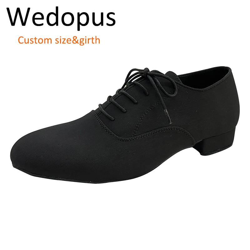 

Wedopus Black Nubuck Dance Shoes Soft Sole Canvas Ballroom Practice Men Dancing Shoes