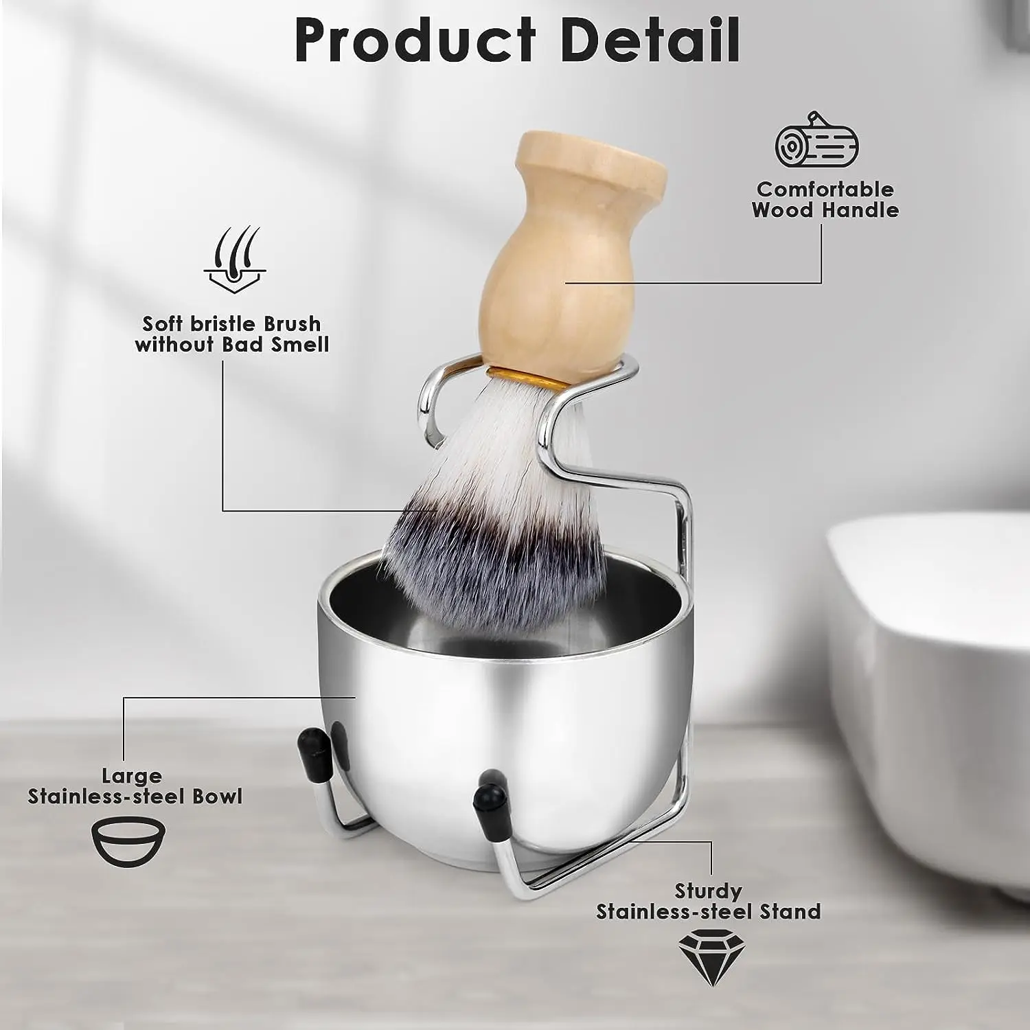 shaving brush Professional Barber 5-in-1 Shave Kits With Bowl and Stand Men's Gift Set