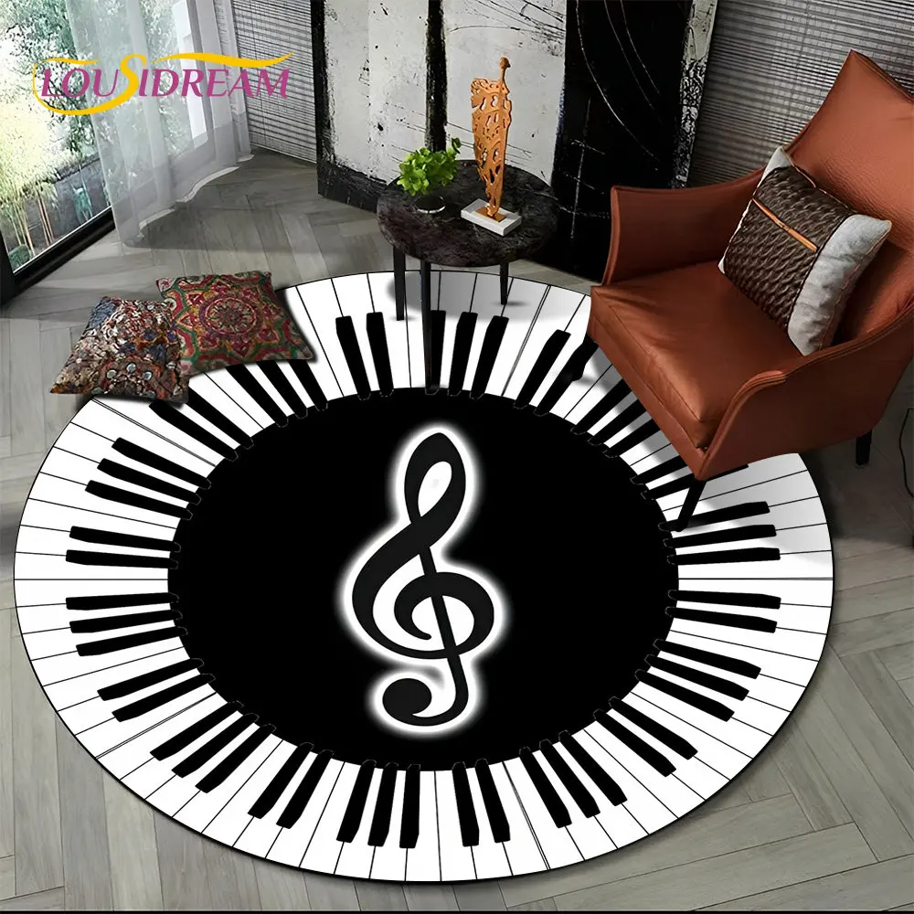 

Piano Black White Key Music Symbol Area Rug,Round Carpet Rug for Living Room Bedroom Sofa Foot Pad Decor Non-slip Floor Mat Gift