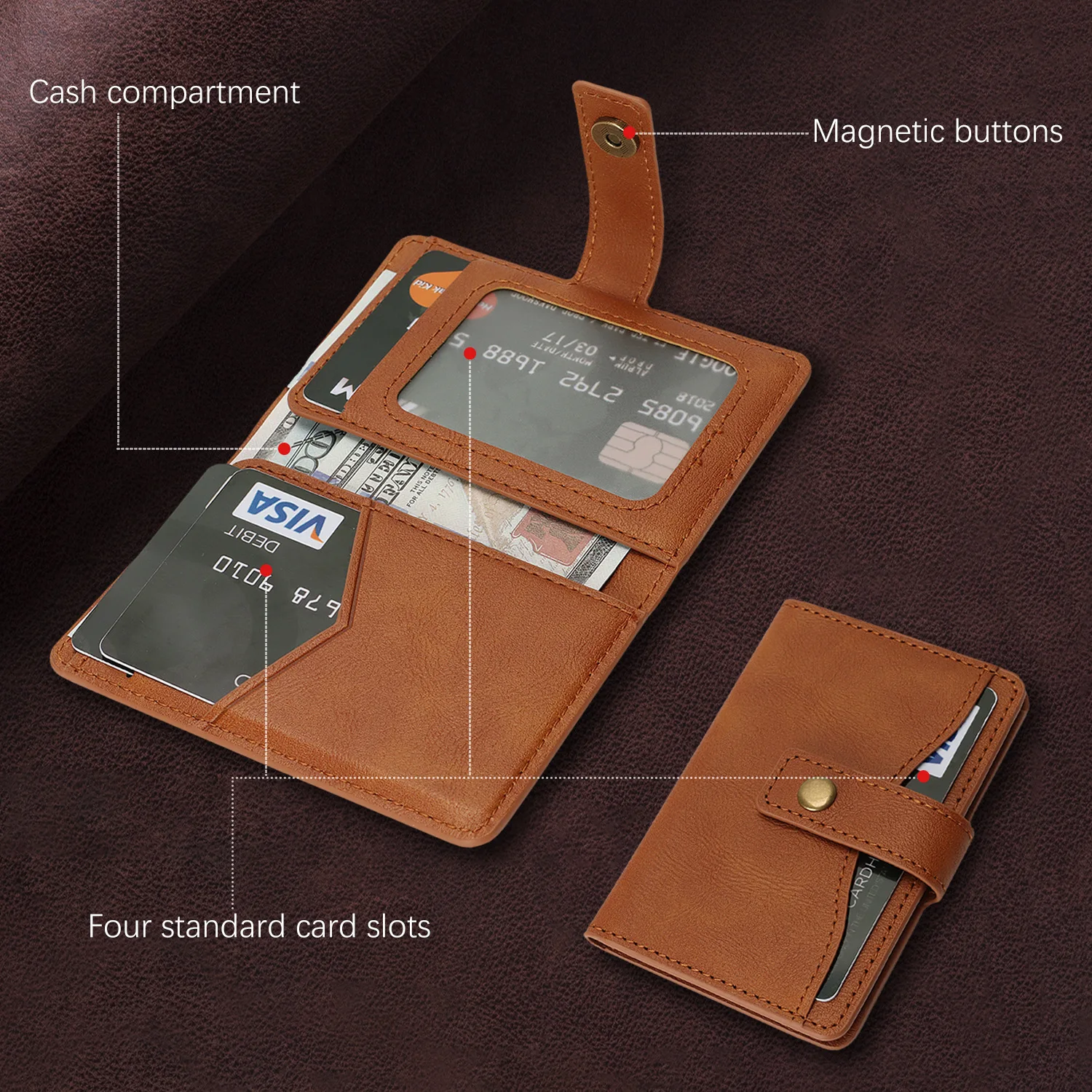 Modische Multifunktionale Kartentasche, Geldscheinklammer, Magnetische Handyhülle-Geldbörse, Unisex Zweifach Faltbare Schnallen-Münzbörse – Detail 16
