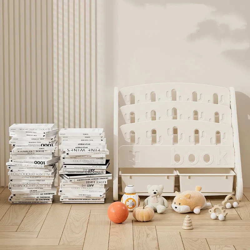 Children's Bookshelf Home Bedroom Children's Picture Books Toy Storage Cabinet Snacks Sundries Organizer Rack Floor Standing