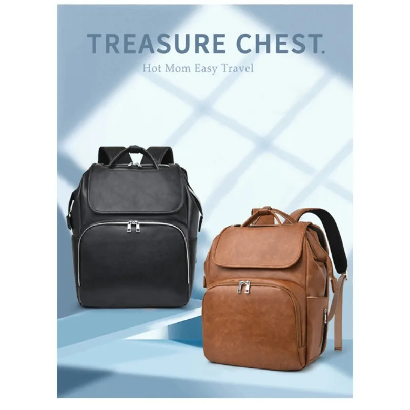 Backpack Kids Stroller Outdoor Travel Diaper Bag Large Capacity PU Handbag Waterproof Maternity Multi Functional Mommy Bag