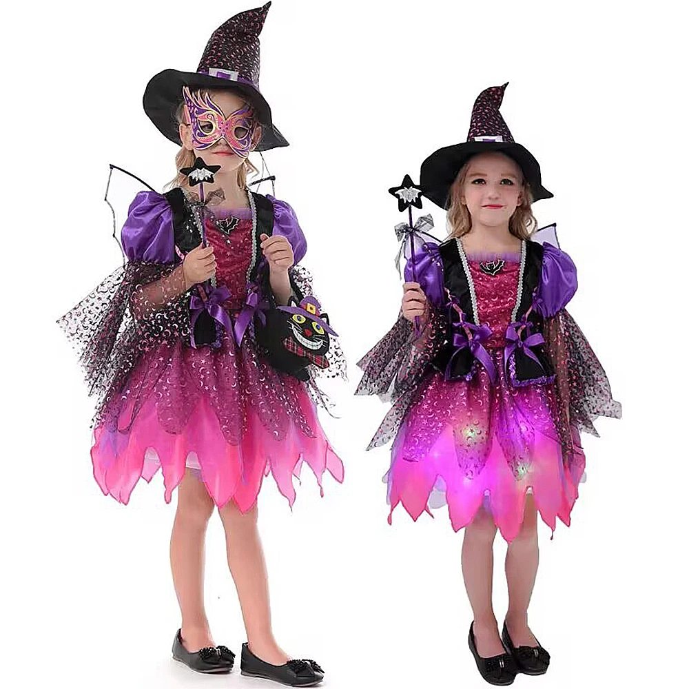 

Disney Hocus Pocus Halloween Witch Dress for Kid Girl LED Light Up Dress with Hat Fancy Carnival Cosplay Movies Costume Girl