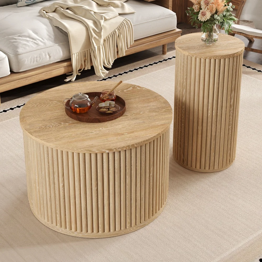 Multifunktionaler Tablett-Couchtisch aus Naturholz – doppelter runder Beistelltisch für das Wohnzimmer, vielseitiger Aufbewahrungstisch, Sofa-Beistelltisch – Detail 14