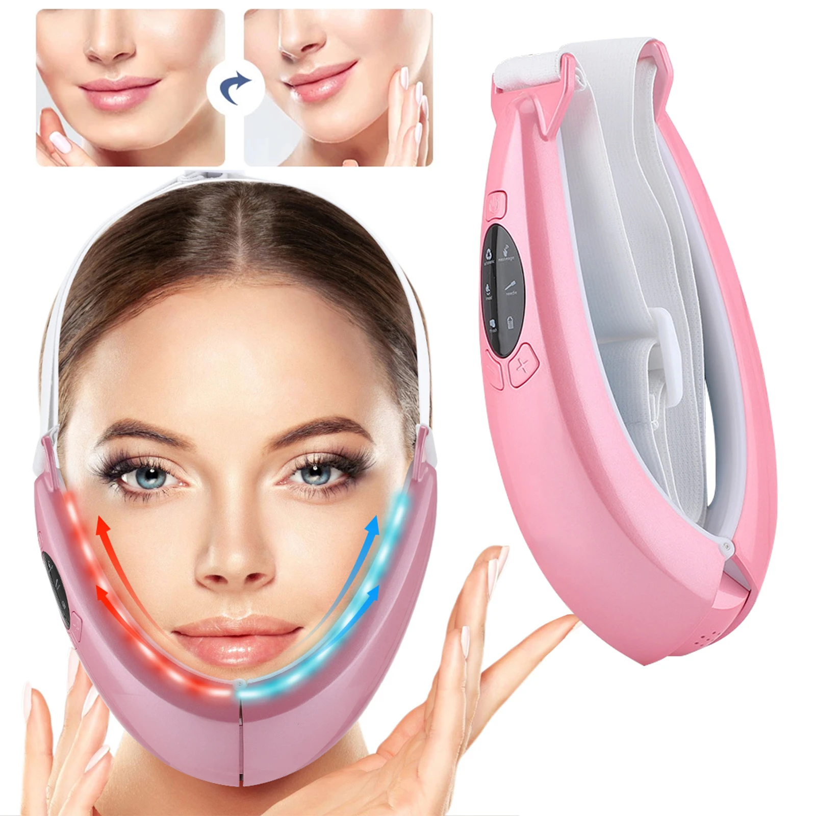 V Face Massager Led Light Therapy Ems Facial Lifting Device Face