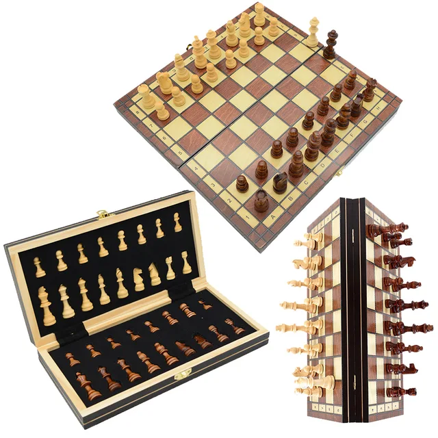 Magnetic Chess, Checkers and Backgammon Set - Extra Queens - Wooden portable and foldable Board game, Travel Game Set for Adult