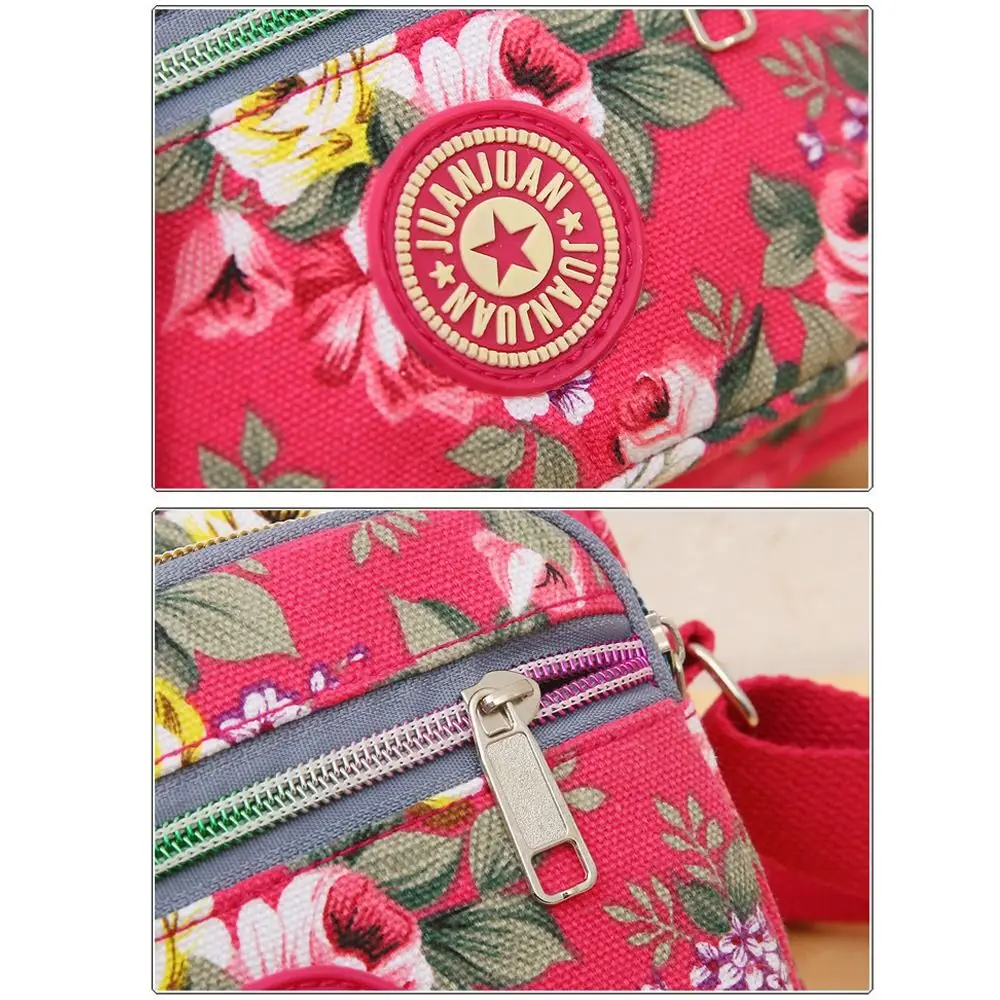 Casual Nylon Shoulder Bag Classic Vintage Tote Bag Multi Layered Floral Print Crossbody Bag Women Girls