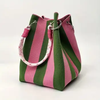 Borsa tote coreana in maglia, borsa a mano portatile di grande capacità, borsa da pendolare, borsa a secchiello con motivo floreale, borsa da donna