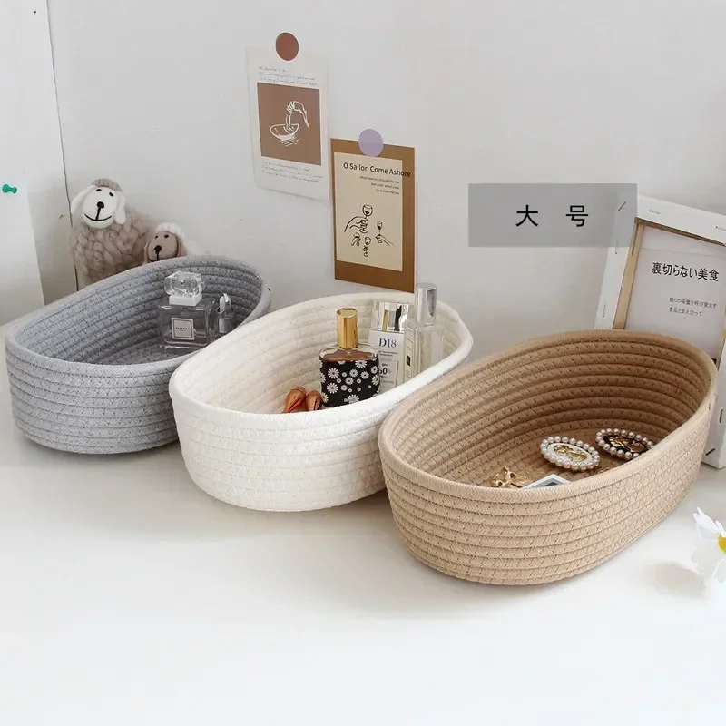 

Woven Storage Sundries Boxs Nordic Cosmetics Cotton Organize Rope Sundries Organize Basket Baskets Desktop Storage Key