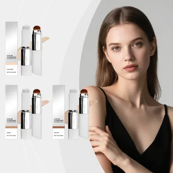 Home 24 Foundation Make-Up Stick Double Head with Brush Lightweight Brighten Matte Liquid Base Sweat-Resistant Professional Cosmetics