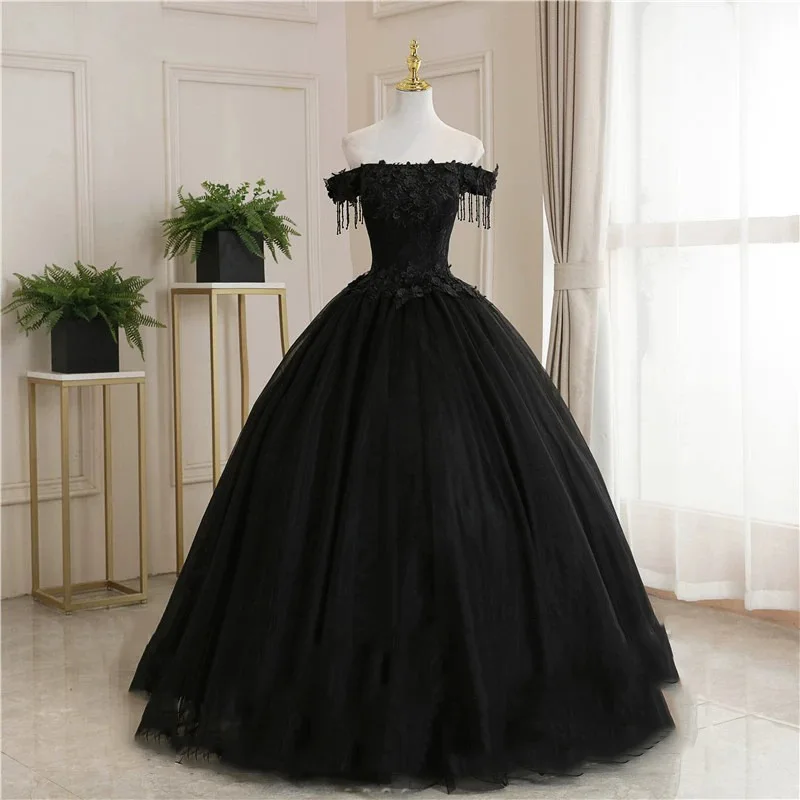Black evening dress 2024 new stage performance costume wedding dress banquet student art exam solo host dress female