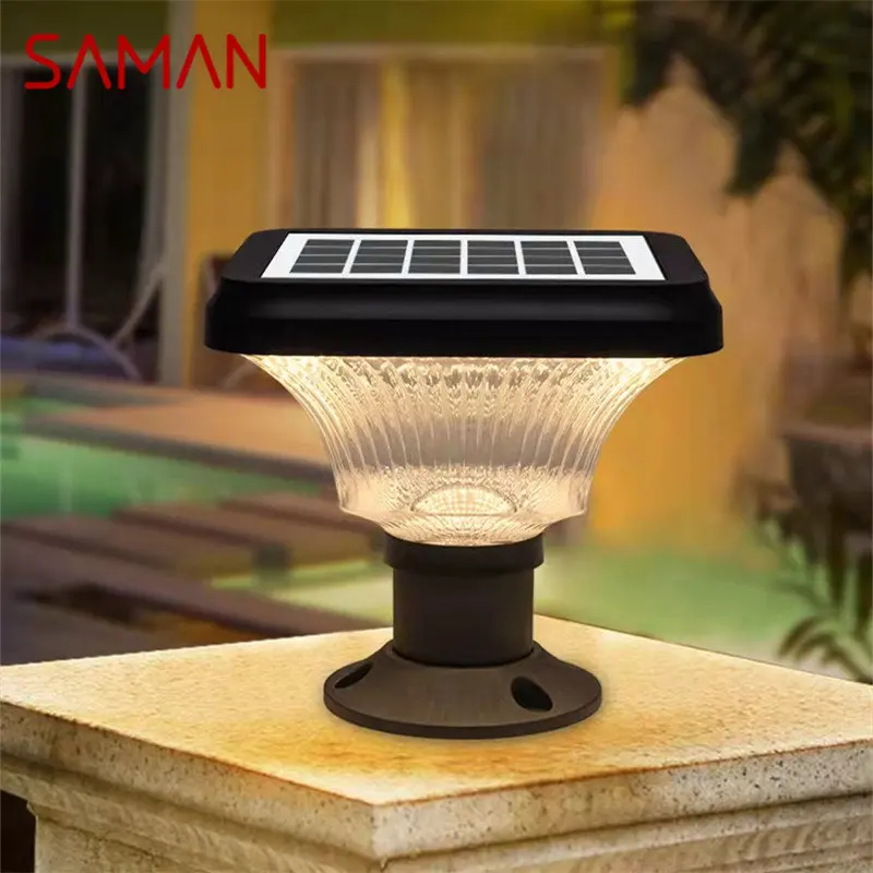 SAMAN Outdoor Solar Post Lamp Modern Creative LED Courtyard Waterproof Column Light for Garden Balcony Villa Porch Decor
