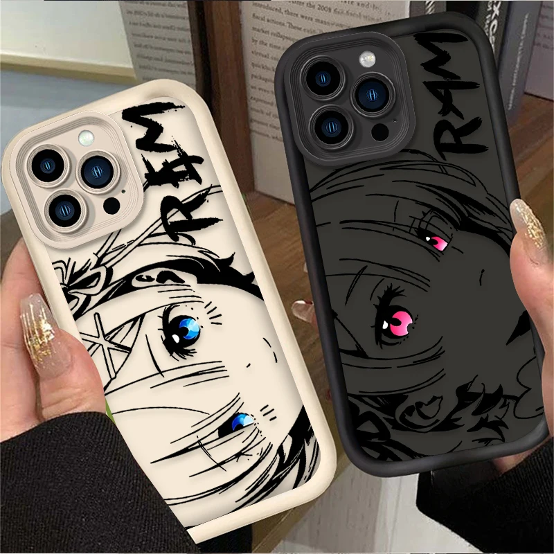 Cute Rem Ram Line Art Anime Silicone Phone Case