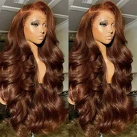 Perruque frontale en dentelle HD 13x4, cheveux humains brésiliens colorés brun chocolat, ondulée, 34 pouces, avec dentelle transparente 13x4 2