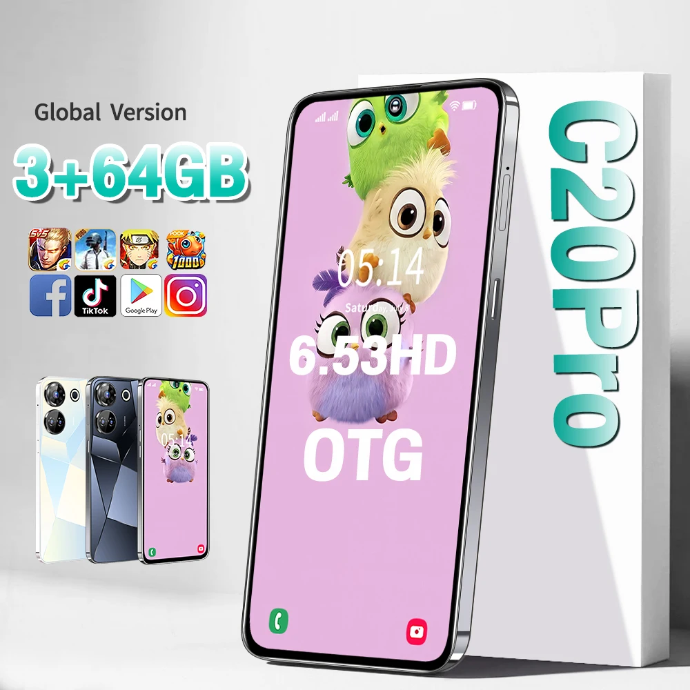 

Global Version C20pro 4G Smartphone Android 3GB / 64GB 3250mAh Cellphone 2MP+13MP Camera 6.8 inch 4 Core Mobile Phone