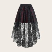 Plus Size Gothic Elegant Women Skirt Lace Front Short Back Long Fashion Irregular Hem High Waist Female Vacation Fashion Skirts - Image 2