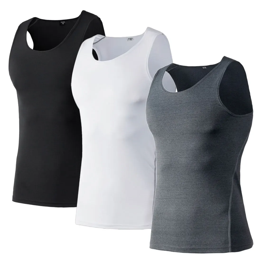 

3 Pack Mens Compression Vest Quick Dry Body Shaper Undershirts for Men Sleeveless Baselayer Running Sports Shirt Tank Tops