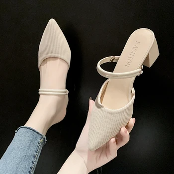 2024 Summer New Fashion Pointed Toe Fashion Two-wear Comfortable Sandals Thick Heel Sexy Elegant Fashion Slippers NO: 3953-1 1