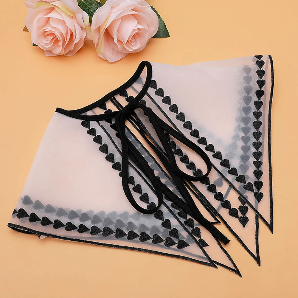 Girl Embroidered Lace Neck Collar White Chiffon Fake Collar  Vintage Palace Style Sweet Bow Tie False Collar Women Doll Collar