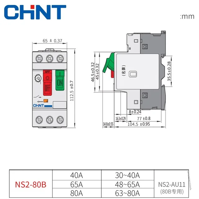 CHINT NS2-80B NS2 Engine Protector Device Circuit Breaker Motor Starter  Three-Phase 40A 50A 60A 63A 80A Overload Protection - AliExpress
