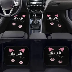 Cute Cartoon Cat Printed Anti - Skid Car Floor Mats, Set of 2/4 - Front and Rear Seats (4pcs)